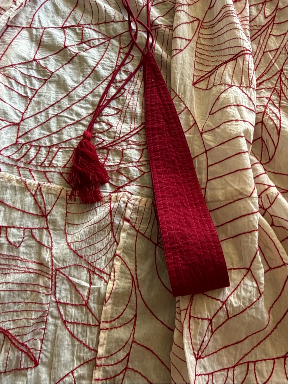 Anthropologie Cream Maxi Dress with Red Leaf Print - Picture 6 of 11